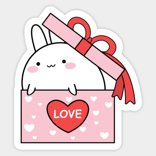 Cute white rabbit sticker, Valentines day, Cute sticker, Kawaii rabbit, Pink sticker, Love sticker Sticker